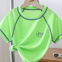 Camisetas deportivas de manga corta de verano para niños, camisetas de malla de secado rápido para niños, camisas elásticas transpirables con parte inferior para niñas  Verde