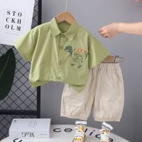 Novo estilo de verão menino camisa de verão terno menino bebê verão estilo chinês camisa de manga curta terno  Verde