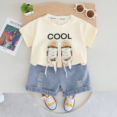 Meninos verão novos ternos de manga curta roupas infantis elegantes novas roupas de bebê de duas peças roupas de verão das crianças tendência