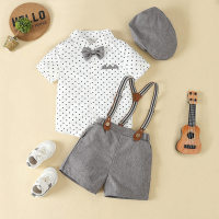 Boys' summer clothes, children's one-year-old dress suit, boy's clothes, gentleman's baby's short-sleeved shirt overalls, college style  Gray