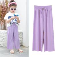 Girls anti-mosquito pants new summer thin children's pants medium and large children's loose casual ice silk nine-point wide-leg pants  Purple