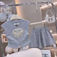Children's summer suits 2024 new casual girls fashionable sleeveless short two-piece suits for small and medium children's summer  Gray