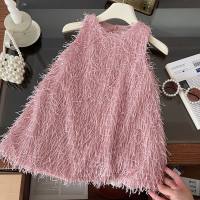 2024 spring and summer high-end children's sleeveless princess dress, high-end girls' birthday dress, summer vest dress  Pink
