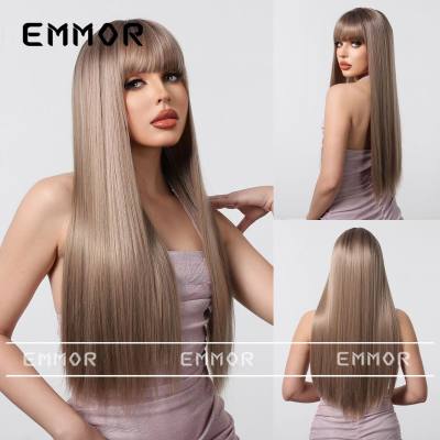 New arrival champagne brown long straight hair temperament goddess wig full head hairstyle hair