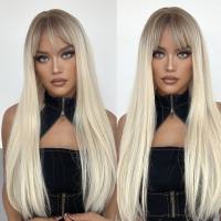 Liuhai gradual gray long straight hair chemical fiber high temperature silk European and American wigs wigs  Style 3