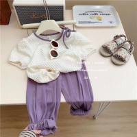 Mädchen Sommer Lose Casual Anzug 2024 Neue Stil Zwei-stück Baby Modische Kleidung Internet Celebrity kinder Kleidung  Lila