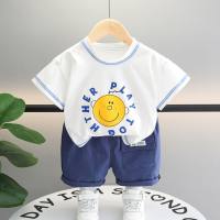 2024 summer foreign trade new style boys cartoon round neck short-sleeved suit baby boy casual shorts two-piece set dropshipping  White