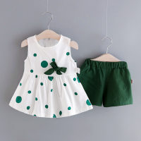 2024 new style women's summer children's dress children's season trendy baby girl suit fashionable two-piece suit  Green