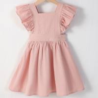 Girls sweet short-sleeved dress new summer solid color princess dress  Pink