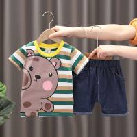 Boys and babies short-sleeved suit, Korean version, fashionable and fashionable, summer handsome two-piece suit for children  Green