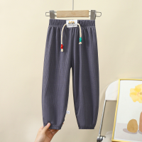 Children's anti-mosquito pants new ice silk medium and large children's casual long pants boys and girls baby sports nine-point pants  Gray