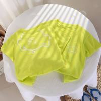 New children's short-sleeved T-shirt summer girls' casual tops single piece boys' pure cotton all-match children's clothing one piece delivery  Fluorescent yellow