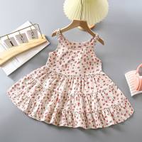 Kinderkleid 2024 Sommer neuer Stil Mädchenkleidrock stilvolles mittleres und großes Kinderprinzessin-Blumenhosenträgerrock-Nachthemd  Aprikose