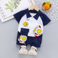 Summer clothing set, fashionable children's thin two-piece set, 3-year-old boy's summer children's clothing trendy  Navy Blue