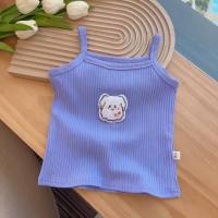 Girls' sleeveless tops cartoon embroidery knitted slim elastic vest girls' camisole candy color summer clothes  Purple