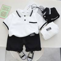 Handsome children's clothing new season children's solid color lapel short-sleeved suit baby boy summer two-piece set  White