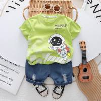 One piece drop shipping 0-5 years old children's T-shirt boys suit wholesale 2024 summer new style short-sleeved shorts children's clothing two-piece set  Green