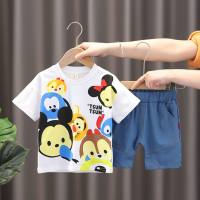 Nuevo traje de manga corta para bebé, versión coreana, moderno y moderno, bonito traje de dos piezas de verano para niños  Blanco