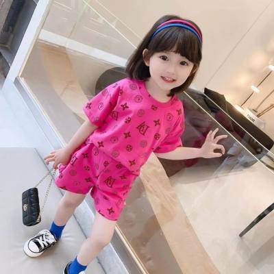 Girls' Internet celebrity suits summer new small and medium-sized children's clothing baby girl summer short-sleeved thin two-piece suit