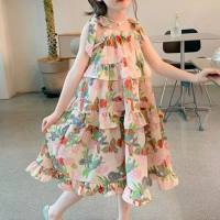 Falda floral de la niña de la falda de moda de los niños del vestido de la liga de la playa del verano  Rosado