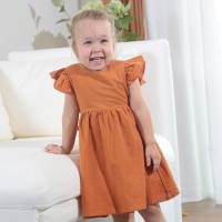 New style girls dress baby cotton linen solid color princess dress  Brown