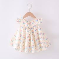 فستان بناتي من القطن لصيف جديد فستان الأميرة للأطفال تنورة فتاة صغيرة النسخة الكورية فستان سترة للأطفال بأكمام قصيرة   البيج