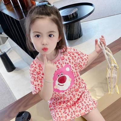 All-over printed girls' dress cute children's cartoon strawberry bear fashionable baby girl spring and summer ins princess trend