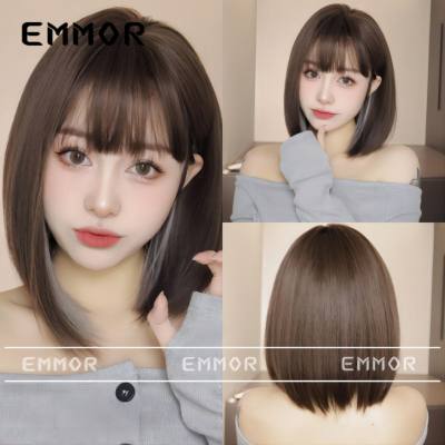 Japanese style cute new style women's wigs with bangs short straight bob head natural fluffy wig head