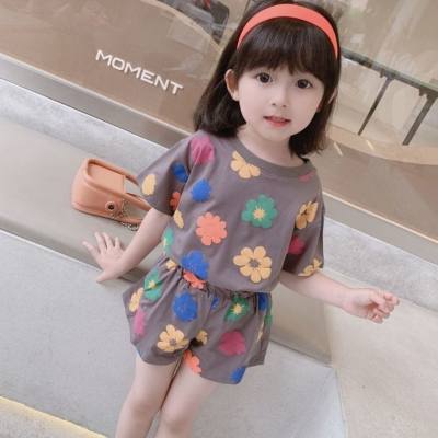 Summer thin short-sleeved children's suit home clothes boys and girls air-conditioned clothes printed casual sports pants suit