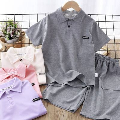 Children's short-sleeved polo shirt suit summer solid color medium and large children's casual sports