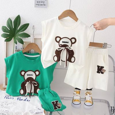 Boys summer suit new style children's cool vest sleeveless two-piece baby color matching short-sleeved suit