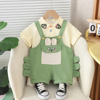 2024 nouveaux vêtements d'été pour enfants de style coréen pour garçons et filles chemises ours bretelles à manches courtes deux pièces vêtements d'été costume pour enfants  vert