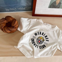 2022 Sommer reine Baumwolle Jungen Tigerkopf Rundhals lässiges Baby-T-Shirt für Kinder und Kinder mittleren Alters Cartoon lose Kurzarm-Tops  Weiß