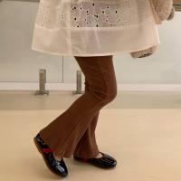 Mädchen Hose mit ausgestellten Streifen und Labelhose Leggings Sommer dünne Leggings  Kaffee