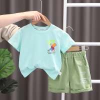 2023 Kinderkleidung Sommer Jungen Kurzarm-T-Shirt mit gestreiftem Bärenmotiv im koreanischen Stil, trendige japanische Kinderkleidung  Blau