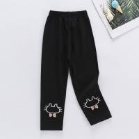 Girls' leggings for spring and autumn, thin outerwear trousers for 0-6 years old baby girls, stylish embroidered cute stretch pants  Black
