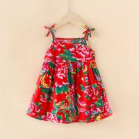 Vestido para niña, falda con tirantes de princesa estilo ins para niños, falda floral para niños de estilo coreano  rojo