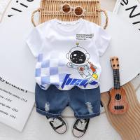 One piece drop shipping 0-5 years old children's T-shirt boys suit wholesale 2024 summer new style short-sleeved shorts children's clothing two-piece set  White