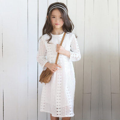 Robe pour filles 2023 printemps Style coréen moyen et grand enfants à manches longues à la mode robe en dentelle robe de princesse pour enfants mi-longue