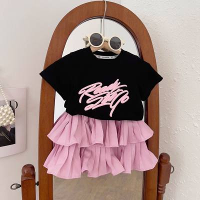 2024 Summer Children's Clothing Girls' Set Short-sleeved Thin T-shirts for Small and Medium-sized Children Half-length Skirt Pants Two-piece Set