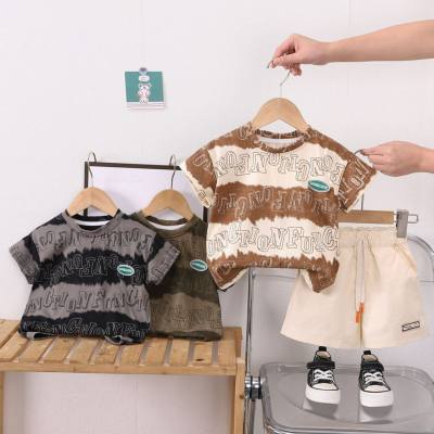 Summer new fashion fashion for children and middle-aged children fashion striped letter short-sleeved suit boys sports suit