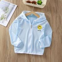 Children's sun protection clothing thin breathable ice silk cool boys and girls casual summer hooded jacket outdoor baby sun protection  Blue