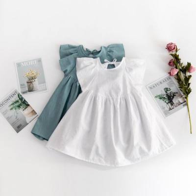 Girls dress cotton linen solid color flying sleeves skirt baby princess dress new style girl dress