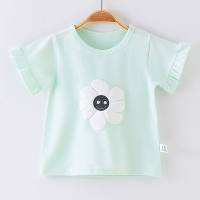 Girls cotton short-sleeved T-shirt baby summer stylish half-sleeved tops for children aged 18 and under  Light Green