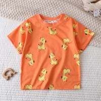 Nueva camiseta de manga corta para niños, ropa de verano para niñas, ropa para niños de verano para bebés, tops para niños de estilo coreano 2024 para niños  naranja