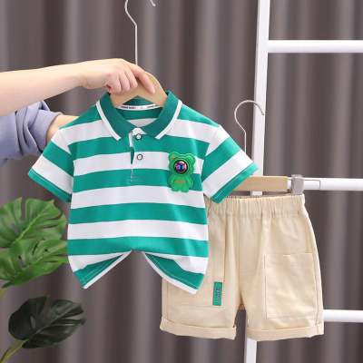 2023 roupas infantis verão meninos de manga curta listrado urso camiseta estilo coreano na moda roupas infantis japonesas