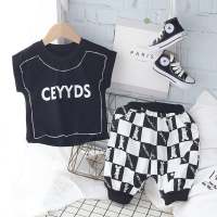 2024 Korean style children's clothing summer boys and girls 0-5 years old infant summer clothing two-piece children's suits  Black