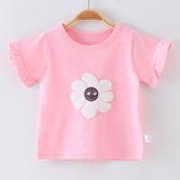 Girls cotton short-sleeved T-shirt baby summer stylish half-sleeved tops for children aged 18 and under  Pink