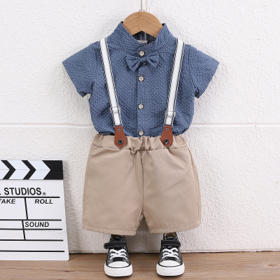 New style boys summer short-sleeved suit denim baby overalls children's two-piece suit