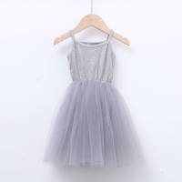 Children's dress, summer suspender dress, princess dress, lace mesh splicing dress, sundress, girl's cake dress, tutu skirt  Gray